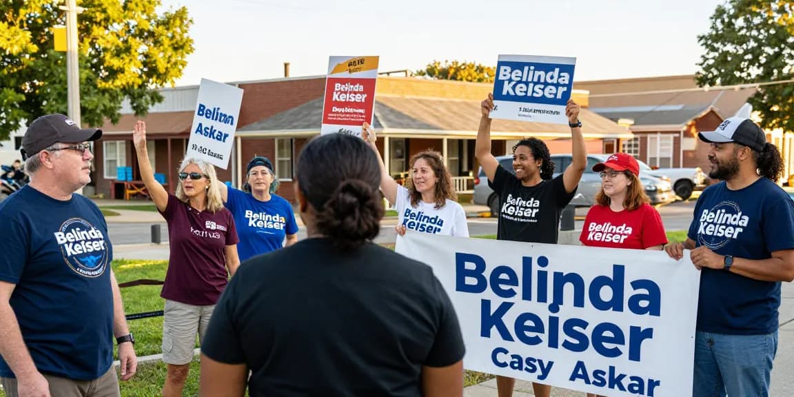 Supporters campaigning against Casey Askar, advocating for Belinda Keiser's election.