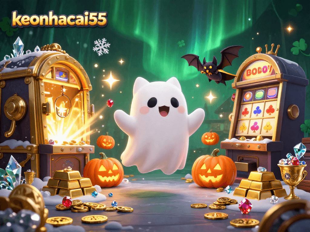 Play with keonhacai55 as a ghost cat and vampire bat explore a haunted casino scene.