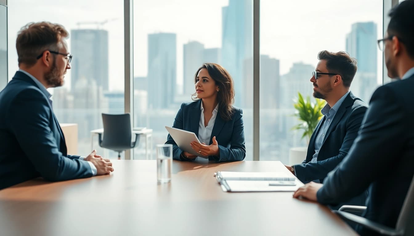 Headhunter Ingenieure überzeugt in einem modernen Büro während eines Interviews.