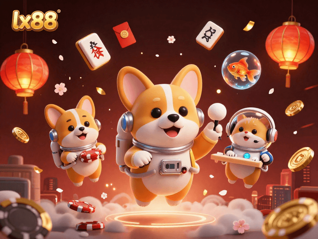 Experience thrilling gaming with lx88 in a vibrant space casino scene featuring animated characters.