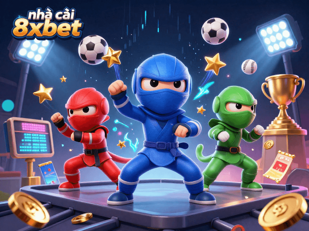 Engage with the vibrant action of nhà cái 8xbet, featuring dynamic chameleon ninjas and sports elements.