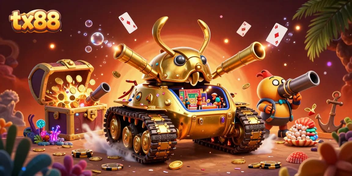 Experience the excitement of tx88 with engaging casino elements in a vibrant 3D scene.