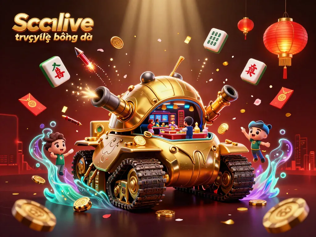 Socolive trực tiếp bóng đá showcases a vibrant casino experience with a golden beetle tank and dynamic gaming elements.