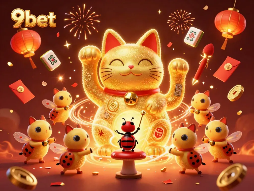 Experience the excitement of winning at 9bet with a captivating casino-themed illustration featuring vibrant symbols and festive elements.