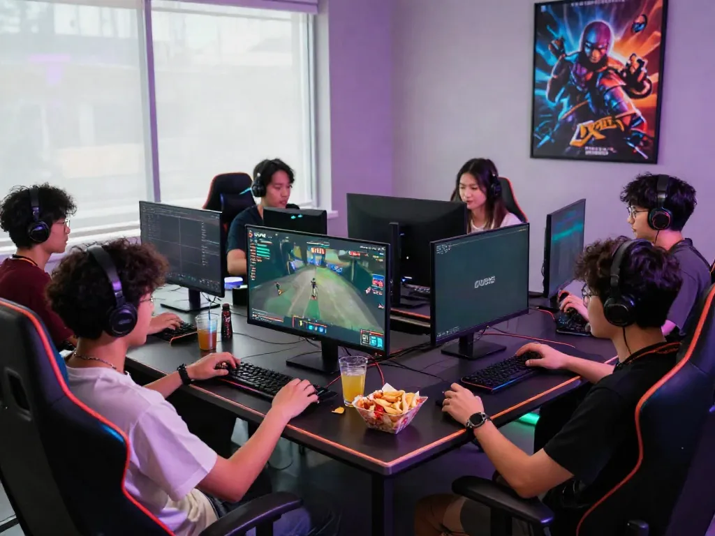 Friends enjoying a gaming session at DU88 online with vibrant gaming setup.