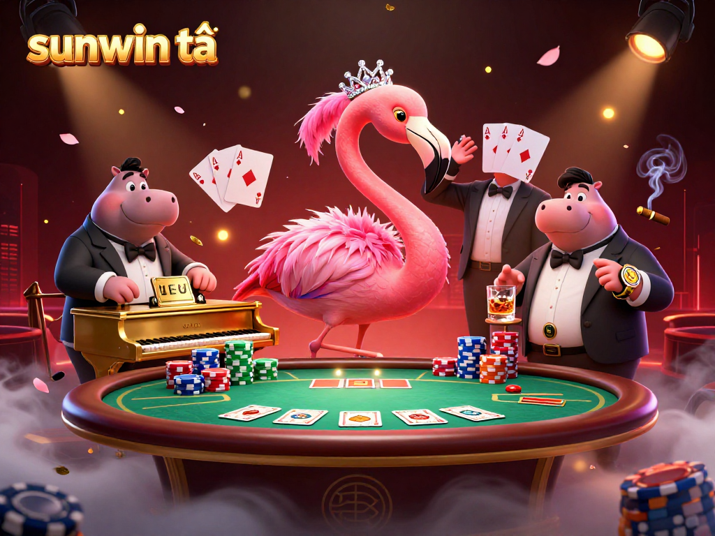 Experience thrilling gameplay with sunwin tải, highlighted by a vibrant casino scene featuring playful characters and dynamic game elements.