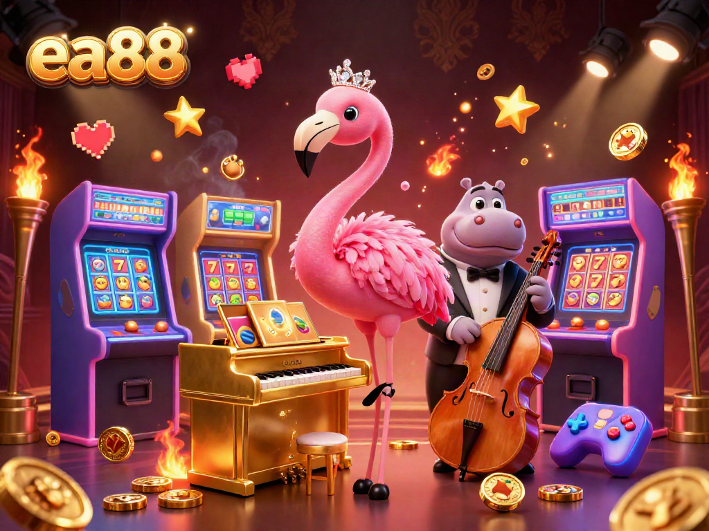 Experience ea88 with vibrant casino elements and lively characters in an engaging gaming scene.