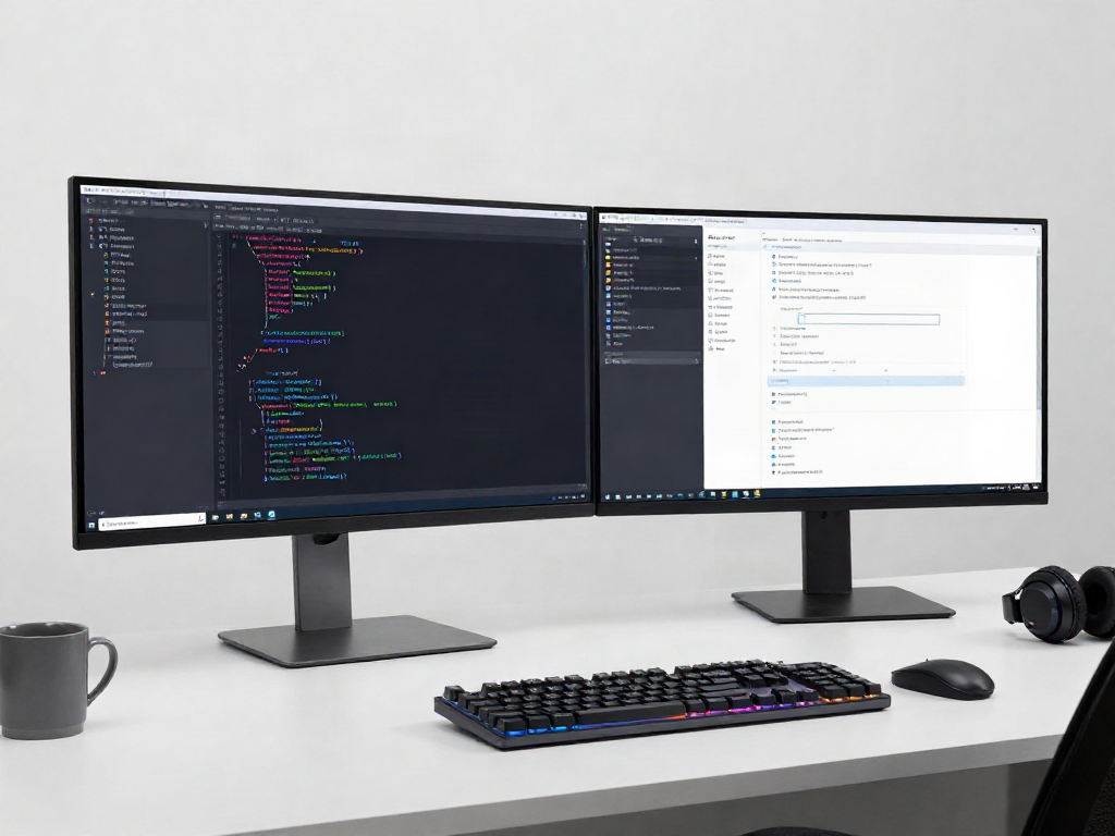Visualize secure code review in a developer workspace with modern tech tools.