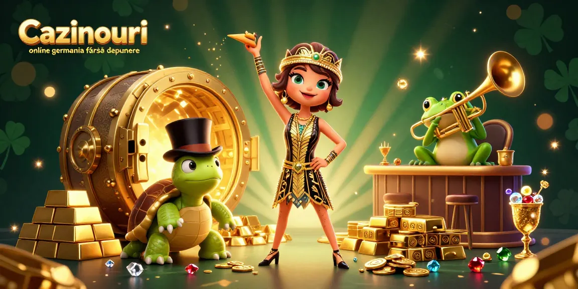 Cazinouri online germania fără depunere showcases vibrant characters and casino elements in a dynamic 3D scene.