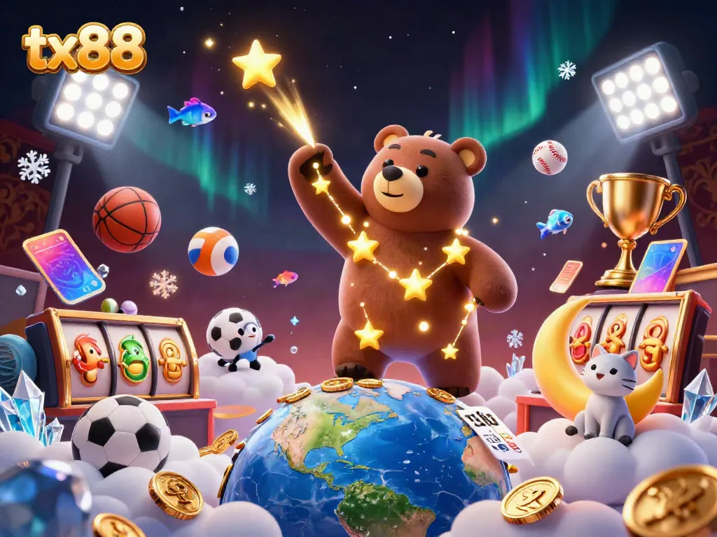 Win big at tx88 with 3D cartoon characters and exciting gambling elements surrounding them.