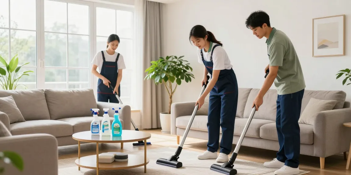 Residential cleaning in Bern showing professional cleaners at work during wohnungsreinigung bern, ensuring a spotless home.