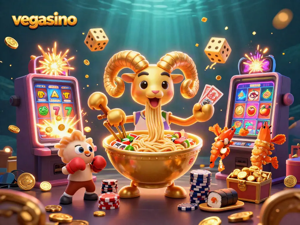 Experience the vibrant action at Vegasino with a colorful 3D casino scene filled with excitement.