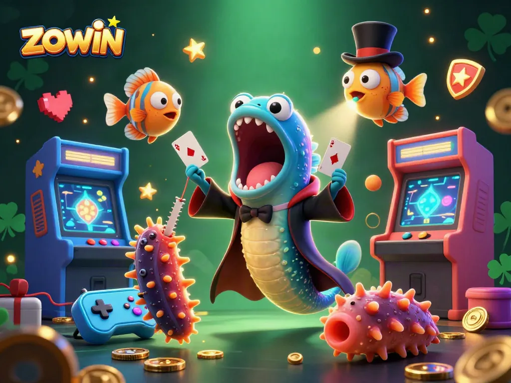 Zowin's vibrant card trick scene with magical sea creatures and gaming elements for an engaging casino experience.