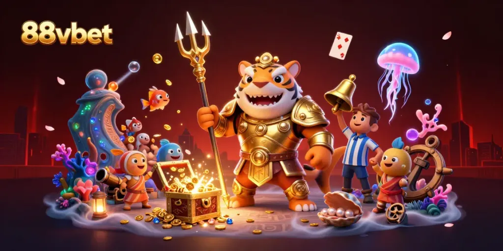 Experience the excitement of 88vbet with a gladiatorial underwater scene featuring a shark in golden armor.