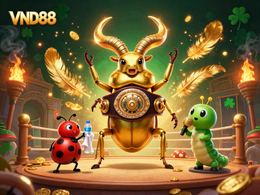 Experience thrilling action at VND88 with a dynamic boxing scene featuring a giant stag beetle and quirky corner characters.