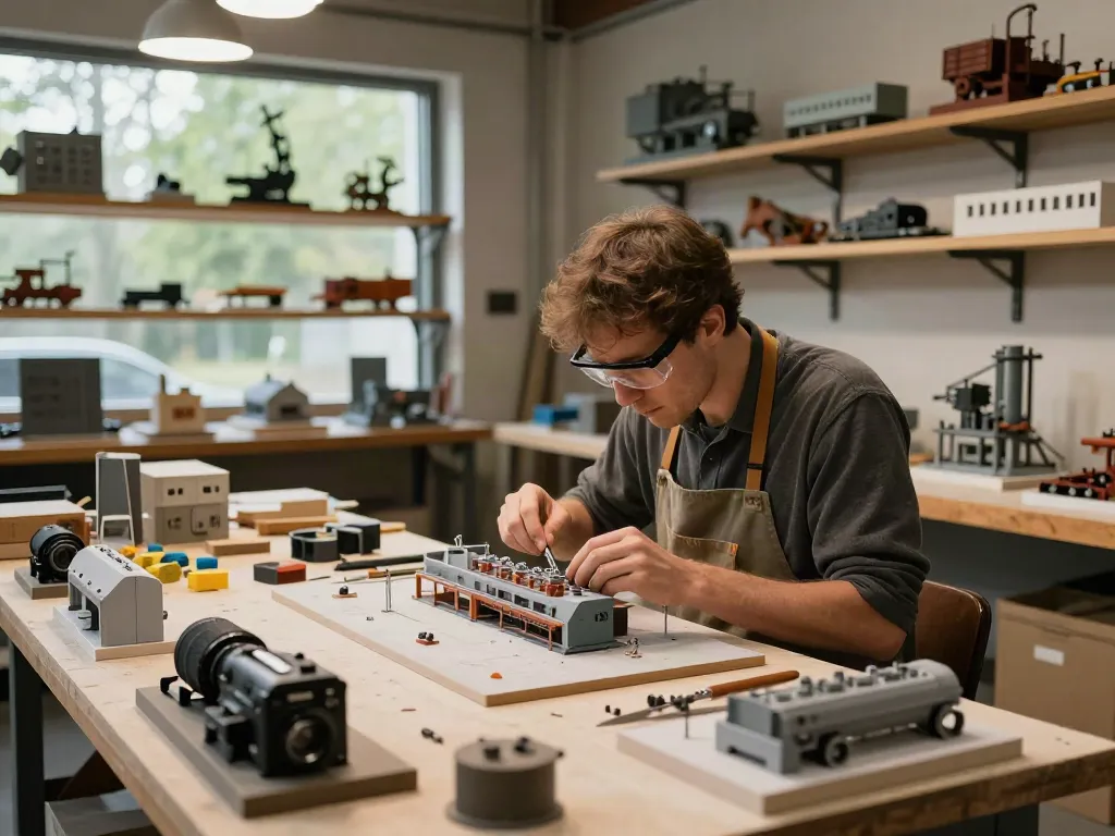 Industriemodelle werden in einer modernen Werkstatt mit Handwerkzeugen gefertigt.
