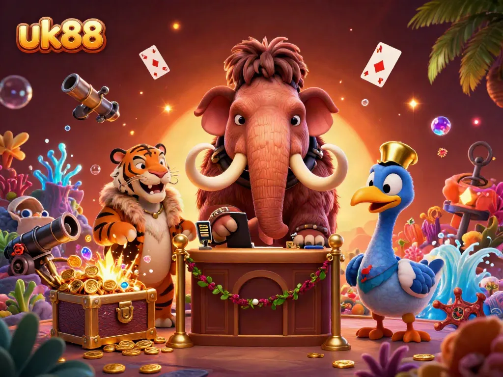Experience engaging gameplay with uk88; vibrant casino scene featuring unique characters in action.
