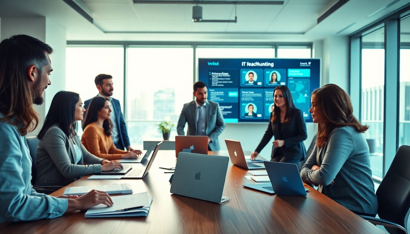 Headhunter IT discussion among professionals in a modern office