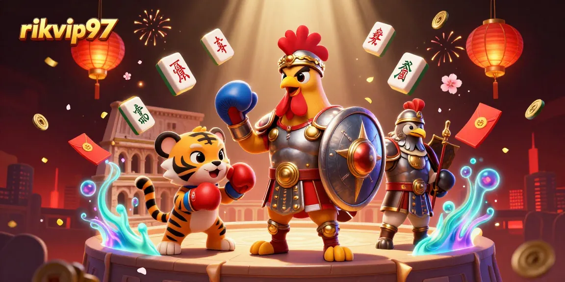 Engage in thrilling gameplay with rikvip97 at a vibrant casino arena featuring unique characters and magical elements.