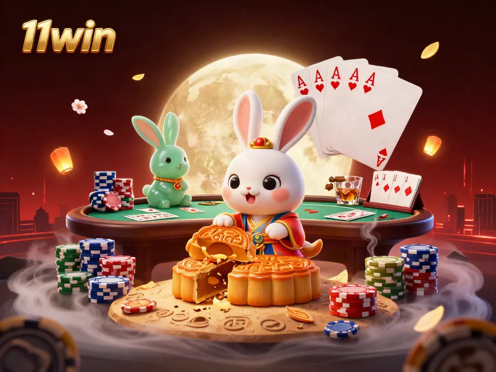 Experience the thrilling world of 11win with vibrant casino-themed moonlit illustration featuring unique gaming elements.