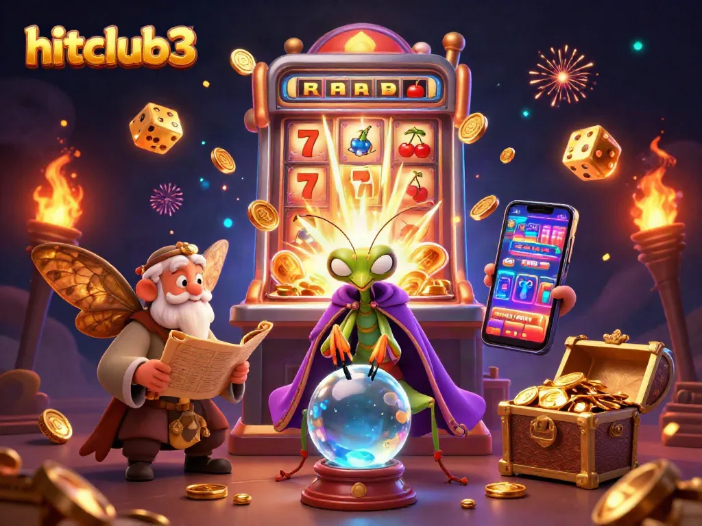 Experience the excitement of hitclub3 with casino games and vibrant action in this dynamic 3D illustration.