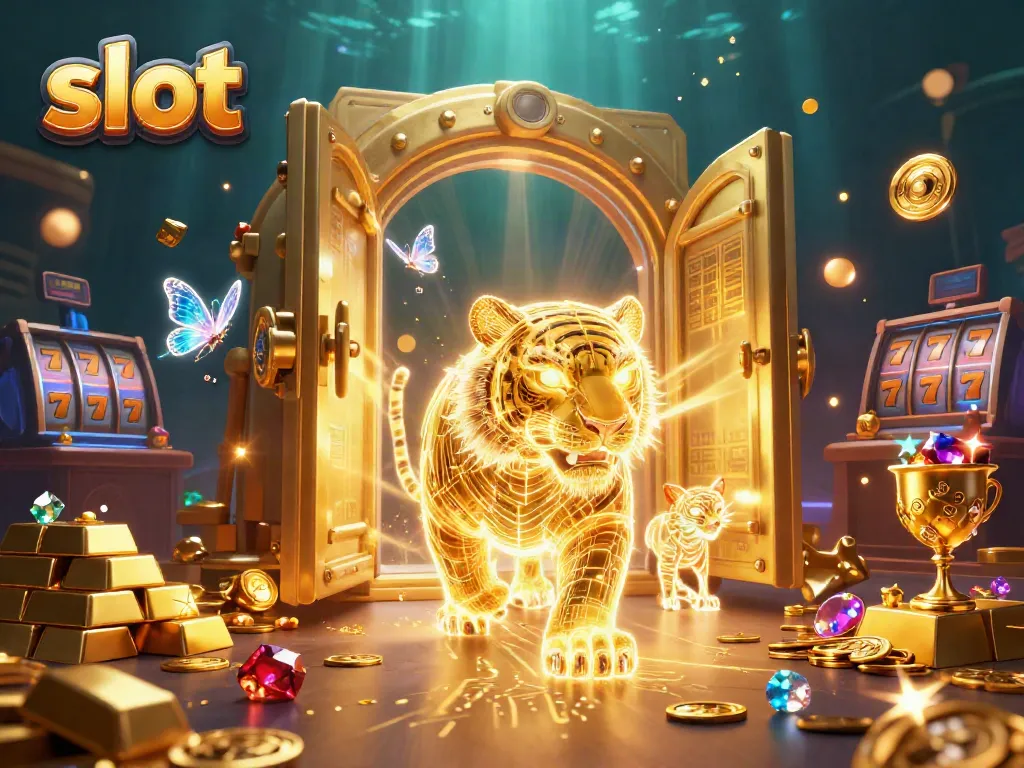 Experience the thrill of slot gameplay with a vibrant casino scene featuring a radiant tiger and golden treasures.