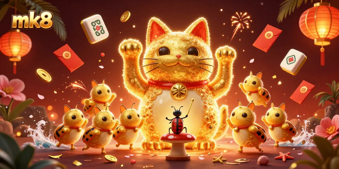Experience mk8’s exciting gameplay with a vibrant 3D illustration featuring a dynamic lucky cat