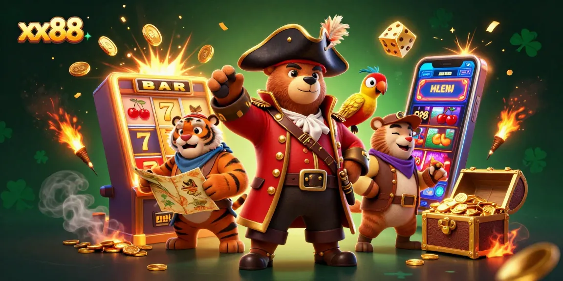 Experience thrilling moments with xx88 as the pirate bear and tiger explore a vibrant casino.
