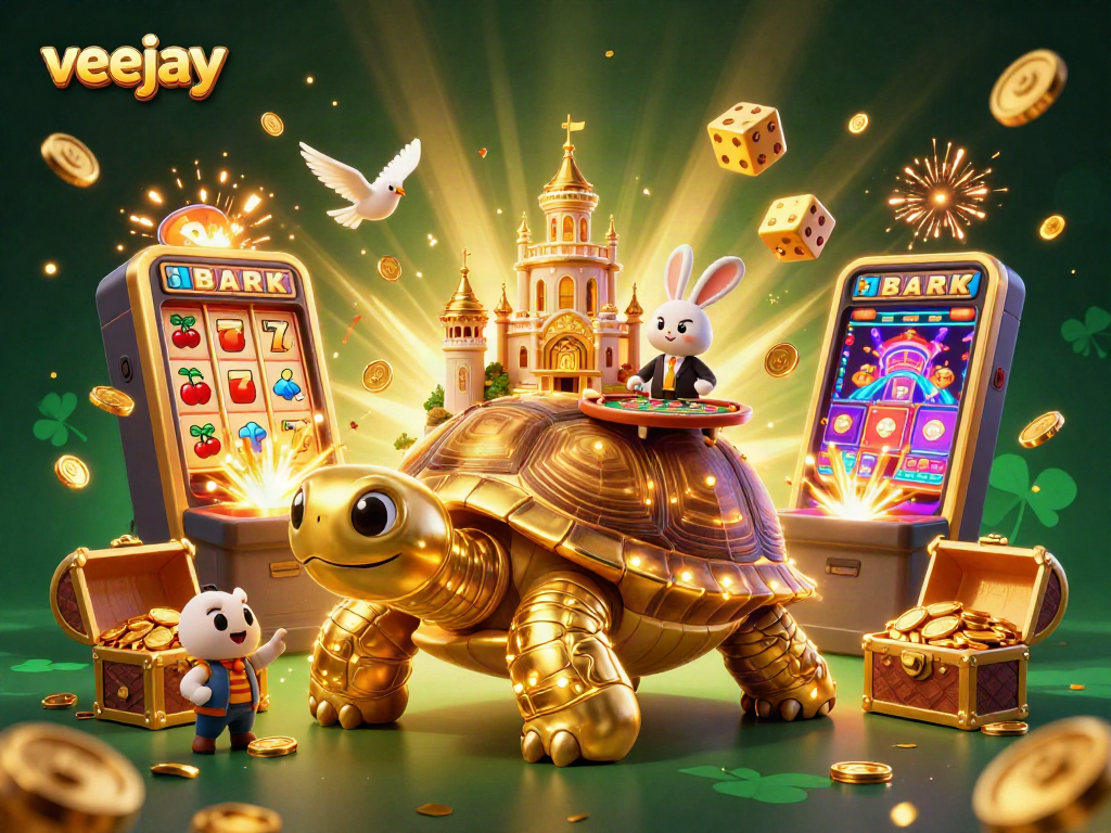 Spiele und gewinne mit veejay in dieser bunten Casino-Szene voller Action und Glücksmomente.