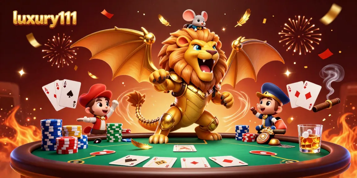 Experience luxury111 gameplay with a vibrant poker scene and a powerful chimera creature.