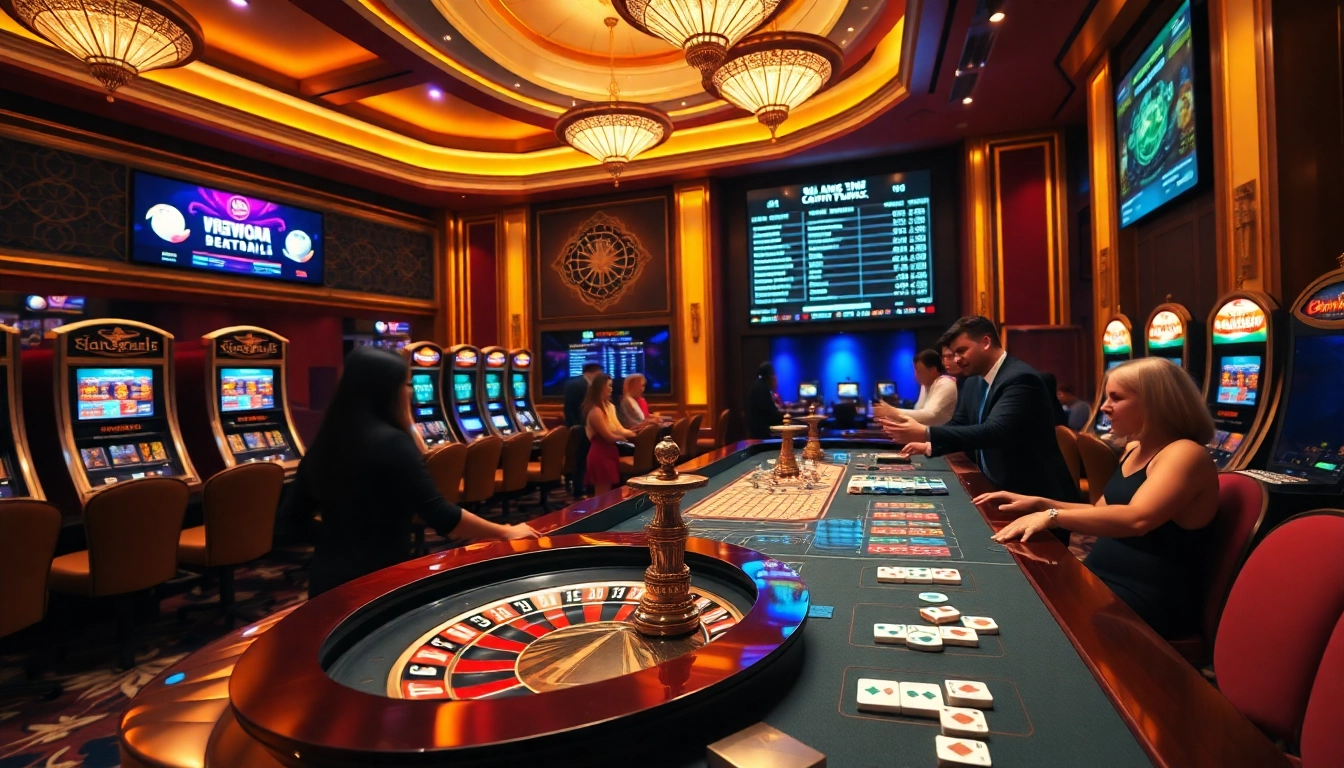 Experience the thrill of gambling at https://kjc.football/ with players engaging at elegant casino tables.