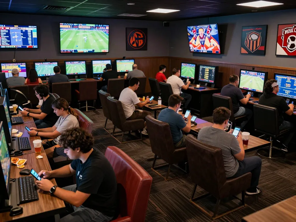 Players engaged in sports betting at xo88 lounge, showcasing excitement and strategy.