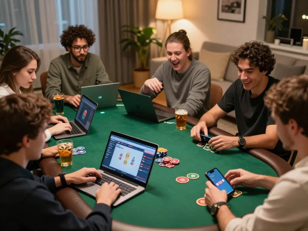 Players enjoying the KP88 online gambling experience, celebrating wins and engaging in strategic betting.