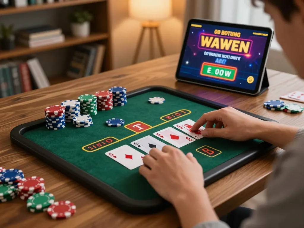 MAX88 player engaging in exciting online blackjack game, showcasing winning hand and cozy home environment.