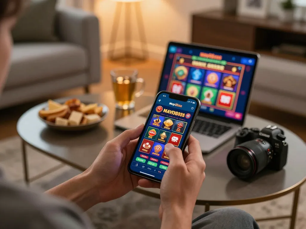 Engaging in may88sss mobile gaming with vibrant interface and cozy atmosphere.