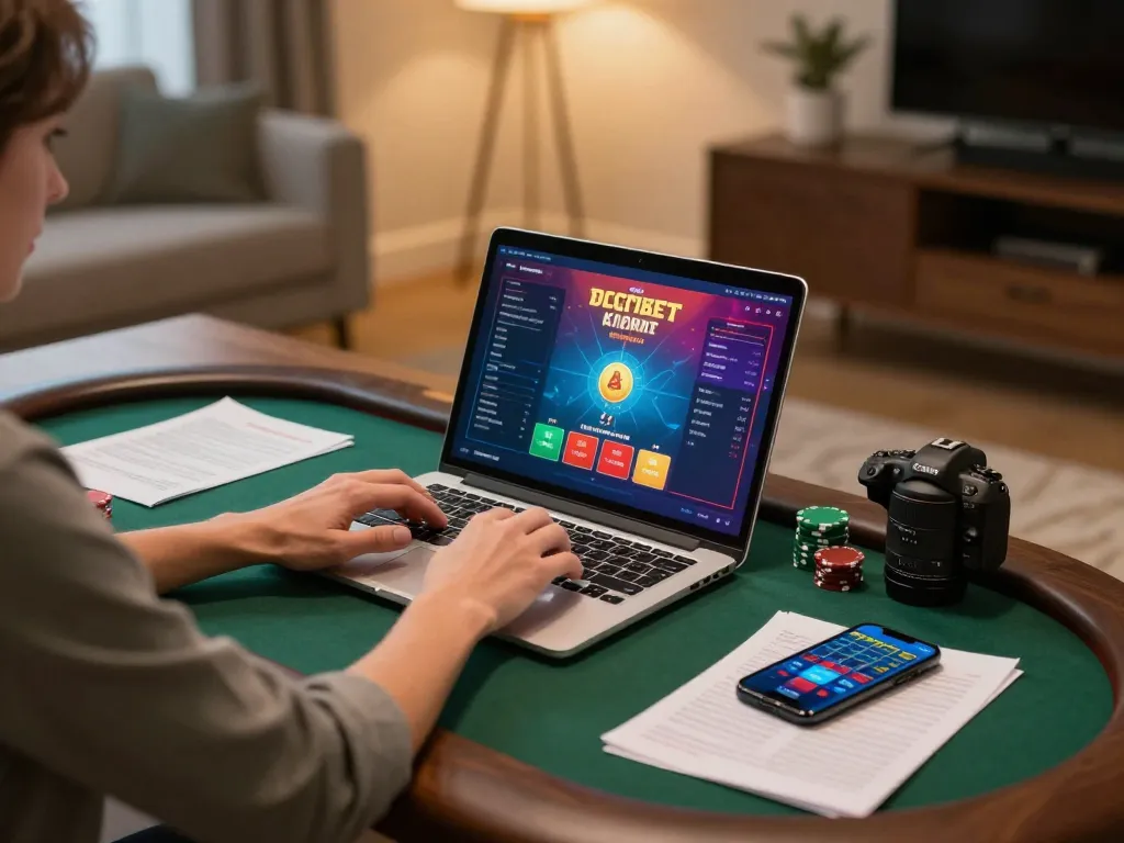 SHBET player engaging in online poker strategy at home with tablet and notes