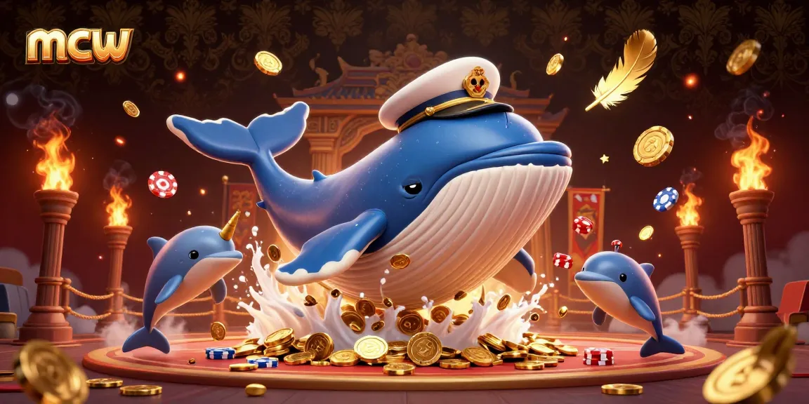 Engage with mcw online casino excitement as a whale and friends dive into gold and poker chips.