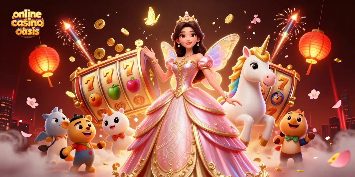 Engage with the enchanting scene of an online casino ohne oasis, featuring a glamorous character and dynamic gambling elements.