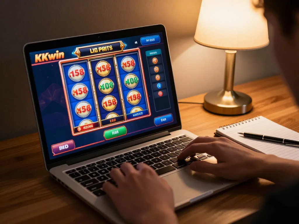 Engaging in online gaming with the KKwin casino app on a laptop for an immersive experience