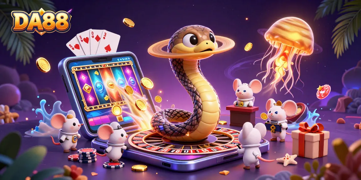 Engage with the DA88 roulette-themed cosmic casino scene featuring imaginative animal characters in action.