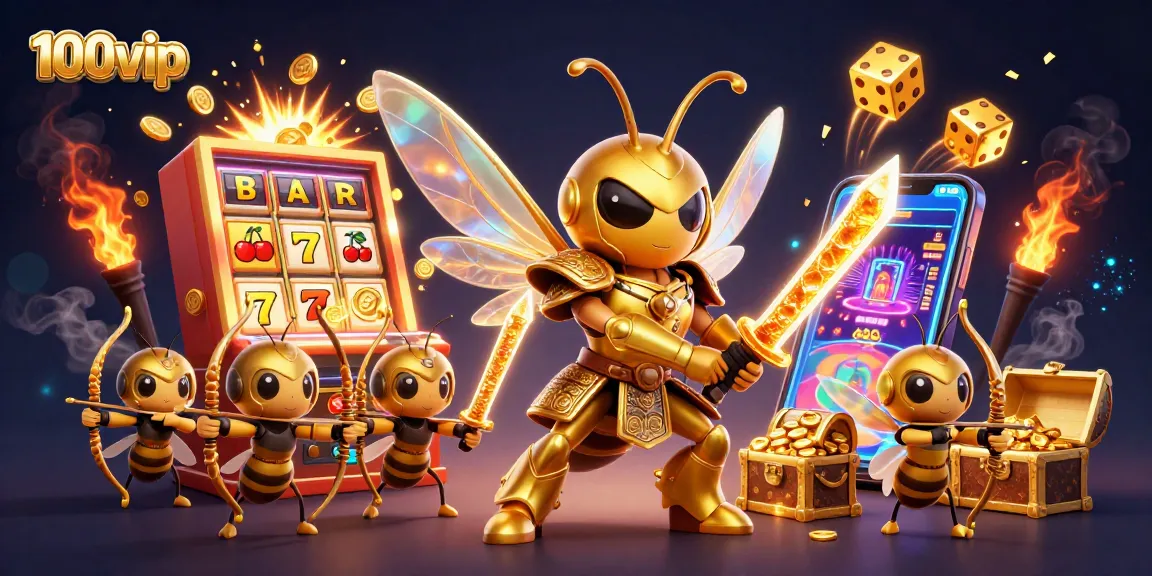 Experience the excitement of winning jackpots with 100vip in this vibrant casino illustration featuring lively characters and dynamic game elements.