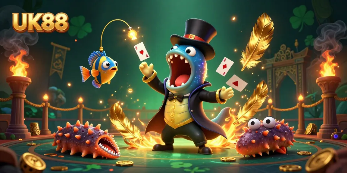 Experience thrilling UK88 magic tricks with a deep-sea eel, anglerfish, and a sea cucumber in this casino scene.