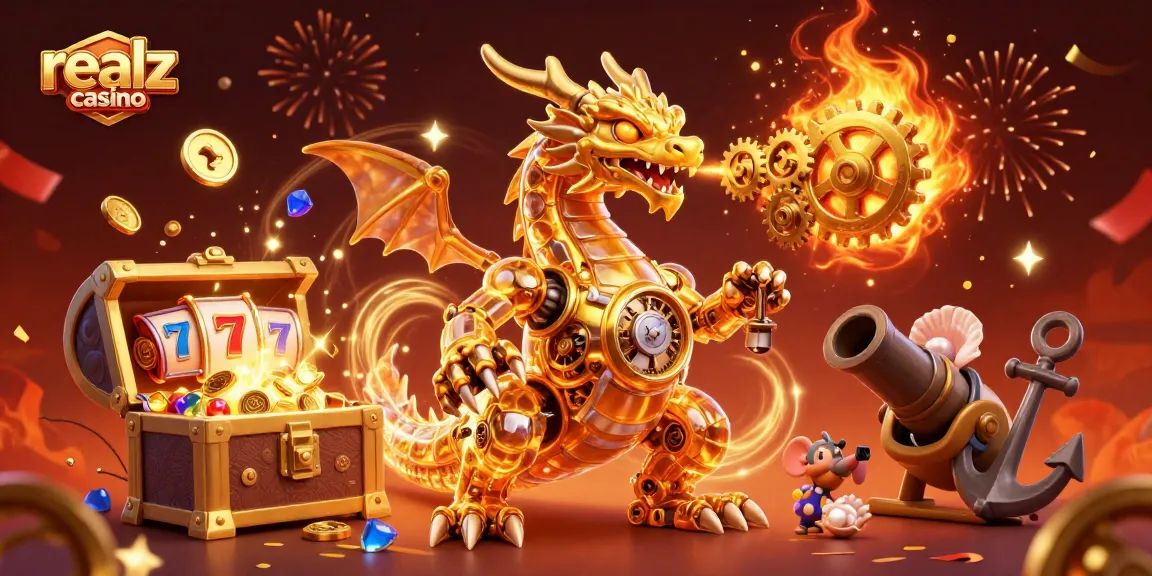 Experience thrilling adventures at realz casino with golden dragon and game symbols.