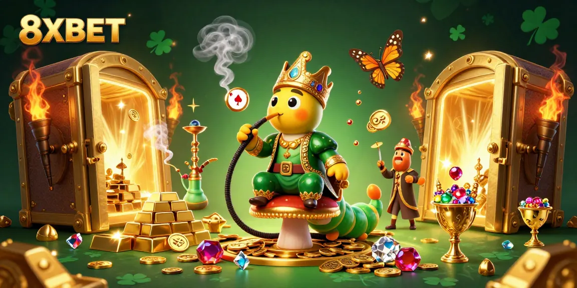 Experience exhilarating gameplay at 8XBET with riches and winning poker hands surrounded by golden treasures.